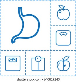 Dieting icon. set of 6 dieting outline icons such as apple, floor scales, stomach