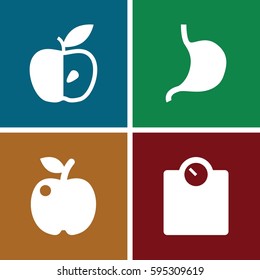 dieting icons set. Set of 4 dieting filled icons such as apple, stomach