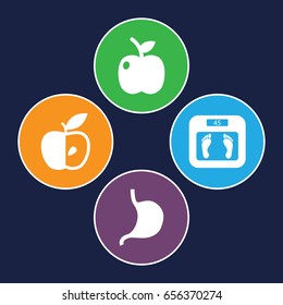 Dieting icons set. set of 4 dieting filled icons such as floor scales, apple