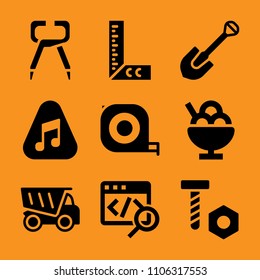dieting, internet, tape, transport, color and coal icon vector set. Flat vector design with filled icons. Designed for web and software interfaces