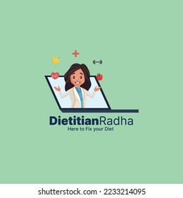 Dietitian Radha hier zu reparieren Ihre Diät Vektor Maskottchen Logo Vorlage.