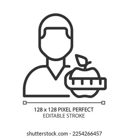 Dietitian service pixel perfect linear icon. Healthy nutrition. Weight management. Dieting. Nutritionist service.Thin line illustration. Contour symbol. Vector outline drawing. Editable stroke