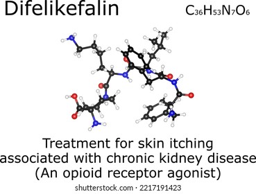 Difelikefalin chemical formula and molecular structure;  Difelikefalin is a drug used to treat skin itching (pruritus) in patients with chronic kidney disease (CKD-aP); a kappa opioid receptor agonist