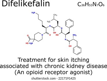 Difelikefalin Chemical Formula And Molecular Structure;  Difelikefalin Is A Drug Used To Treat Skin Itching (pruritus) In Patients With Chronic Kidney Disease (CKD-aP); A Kappa Opioid Receptor Agonist