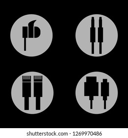 Diferent wires. Earphone, aux, network,data cable sign on black background