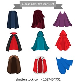 Diffeerent cloaks color flat icons set