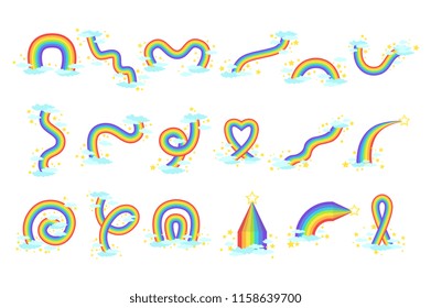 Differen Shape Rainbows Set Of Colorful Girly Decorative Elements Isolated