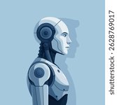 Difference between AI robot and human. Machine vs. human. Mind copying technology concept. Vector 3d illustration.