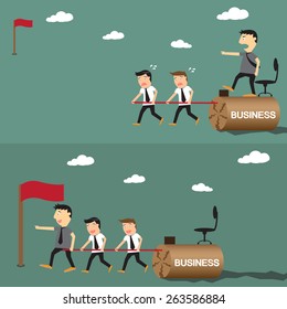 difference between boss and leader business competition concept between boss and leader, vector illustration.