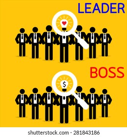 difference between boss and leader : business concept vector