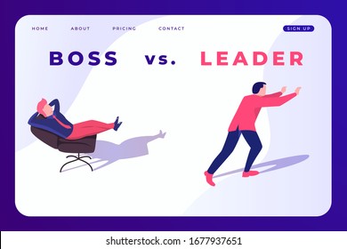 difference between boss and leader. Boss and leader illustration banner concept, poster template.