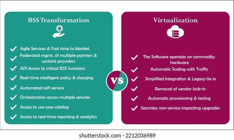 Difference between BSS Transformation and Virtualization in an Infographic template