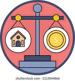 Difference Between Cash vs Mortgage Vector Icon Design, urban and suburban house Symbol, Real Estate and Property Sign, Loan and Financing of Apartment Stock illustration, Compare Money House Concept