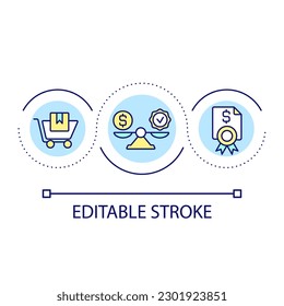 Difference between price and quality loop concept icon. Effective procurement decisions abstract idea thin line illustration. Management. Isolated outline drawing. Editable stroke. Arial font used