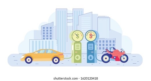 Difference between Refueling Electricity and Fuel. Next to Recharge there is Gas Station. Benefits Electric Transport are Shown. It Environmentally Friendly and Cheaper to Maintain.