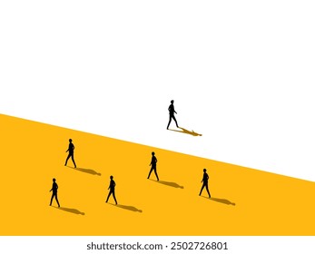 Difference and distinctiveness. businessman walking away from the crowd