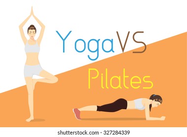 Difference of exercise with yoga and Pilates. Health care concept