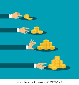 Difference in income vector concept with stacks of golden coins