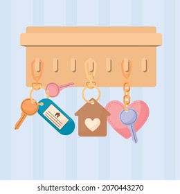 difference keychains hanging and shelvin