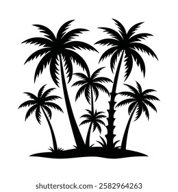 Difference of palm tree black bundle set isolated on white, white background