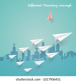 Difference thinking is make more experience and successful concept. Design with paper art plane and town background