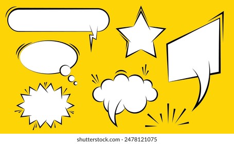 Difference types of comic speech bubbles, dialogue box, quotes box, text box, talk