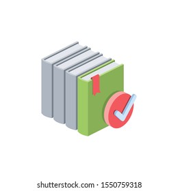 Difference unique concept books checkmark. Vector 3d isometric, color web icon, new flat style. Creative illustration design, idea for infographics.