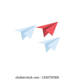 Difference unique concept Paper airplanes. Vector 3d isometric, color web icon, new flat style. Creative illustration design, idea for infographics.