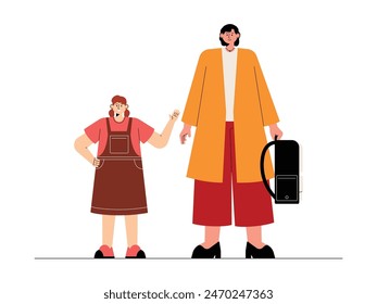 Differences in age and background of a girl and an adult woman, diversity vector illustration.