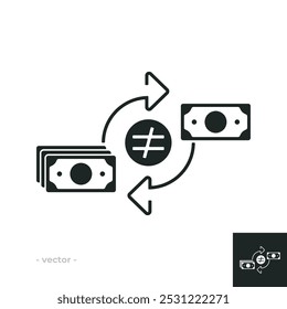 Ícone de diferenças nas taxas de câmbio do euro isolado no fundo branco. As ilustrações vetoriais são feitas com software baseado em vetor, não com resultados gerados por IA