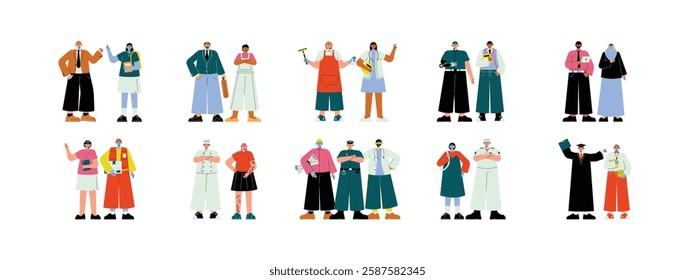 Differences in work, age, background, and also physical limitations, different races, ethnicities, human origins, bundling vector illustrations of diversity.