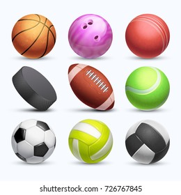 Different 3d sports balls vector collection isolated on white background. Ball for game football and basketball, soccer and tennis illustration