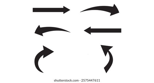different abstract arrow air app application set package. Black forward back right left flat arrows icons sign symbol art design. isolated on white background. breeze concepts cycle cooling. 