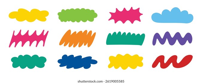 different abstract colorful cloud shapes. Hand drawn doodle flat design shapes. Vector illustration