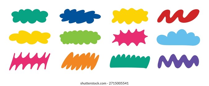 Diferentes Formas abstractas de nubes de colores. Formas de diseño plano de doodle dibujado a mano. Ilustración vectorial