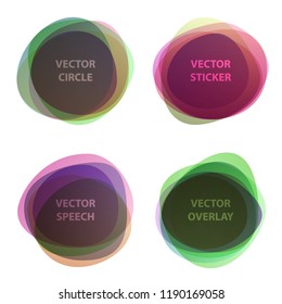Different abstract colorful shape round overlay organic sticker set. Circle speech label icon design element banner. Vector illustration transparent watercolor layer collection template