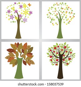 different abstract cute trees on white background