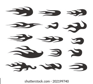 Different abstract flame silhouettes collection isolated on white