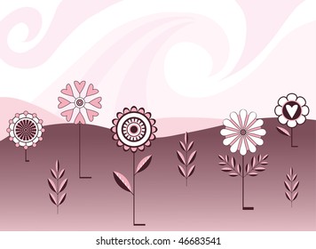 different abstract flowers at the pink tones