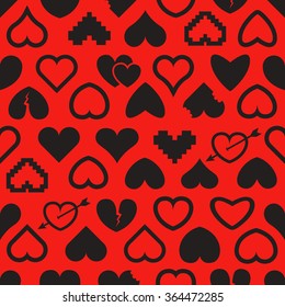 Different abstract heart icons seamless background