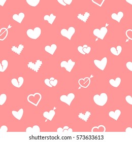 Different abstract hearts pink seamless pattern