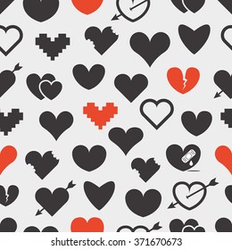 Different abstract hearts seamless pattern