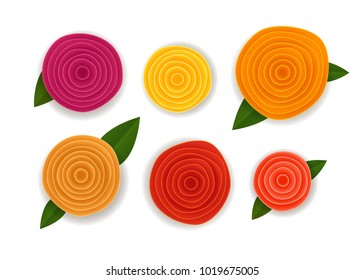 Different abstract paper style flowers vector collection isolated on white