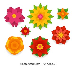 Different abstract paper style flowers vector collection