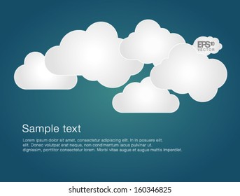 Different abstract speech bubbles in the shape of clouds on blue background. Vector illustration graphic design elements. 