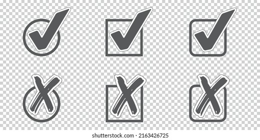 Different Accepted And Decline Checkbox Icon Set - Vector Illustrations - Isolated On Transparent Background