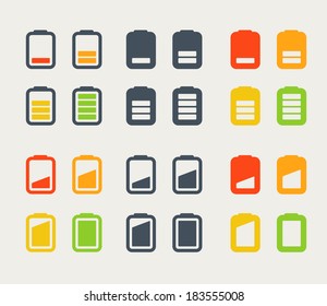 Verschiedene Akkumulatorsymbole sind gesetzt. Design-Elemente