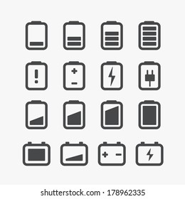 Diferentes iconos de estado del acumulador con esquinas redondeadas. Elementos de diseño