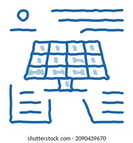 verschiedene Aktionen der Skizze der Solarbatterie Vektorgrafik. Die handgezeichnete blaue Doppel-Linie entwarf verschiedene Aktionen des Sonnenakkumulationszeichens. einzelne Symbolillustration