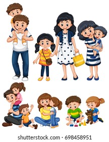 Different activities with father and mother illustration